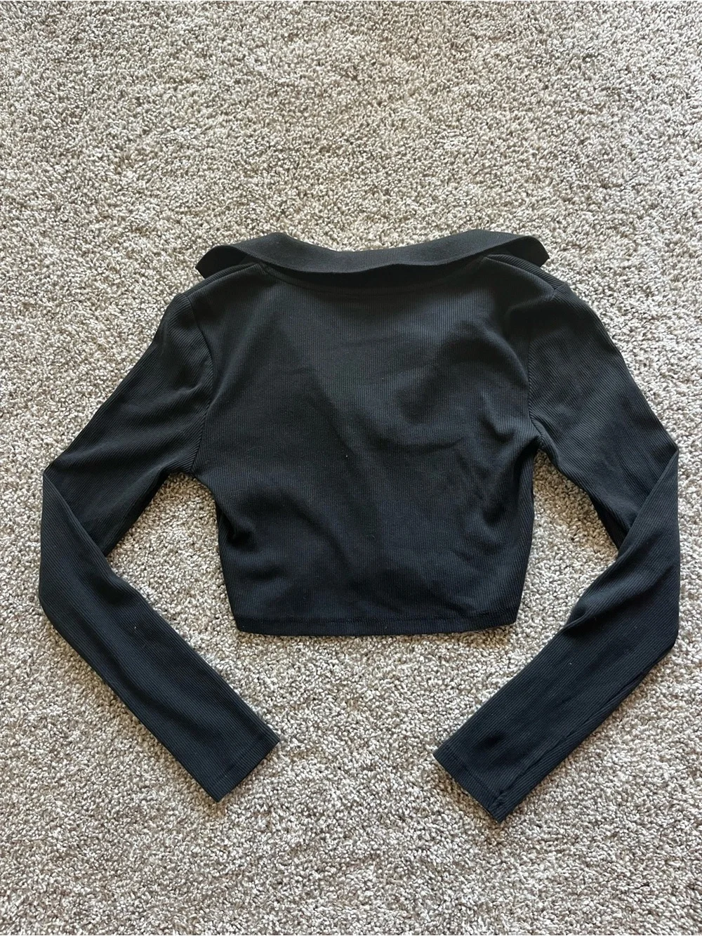 Zara Black Long-Sleeve Cropped Polo Top